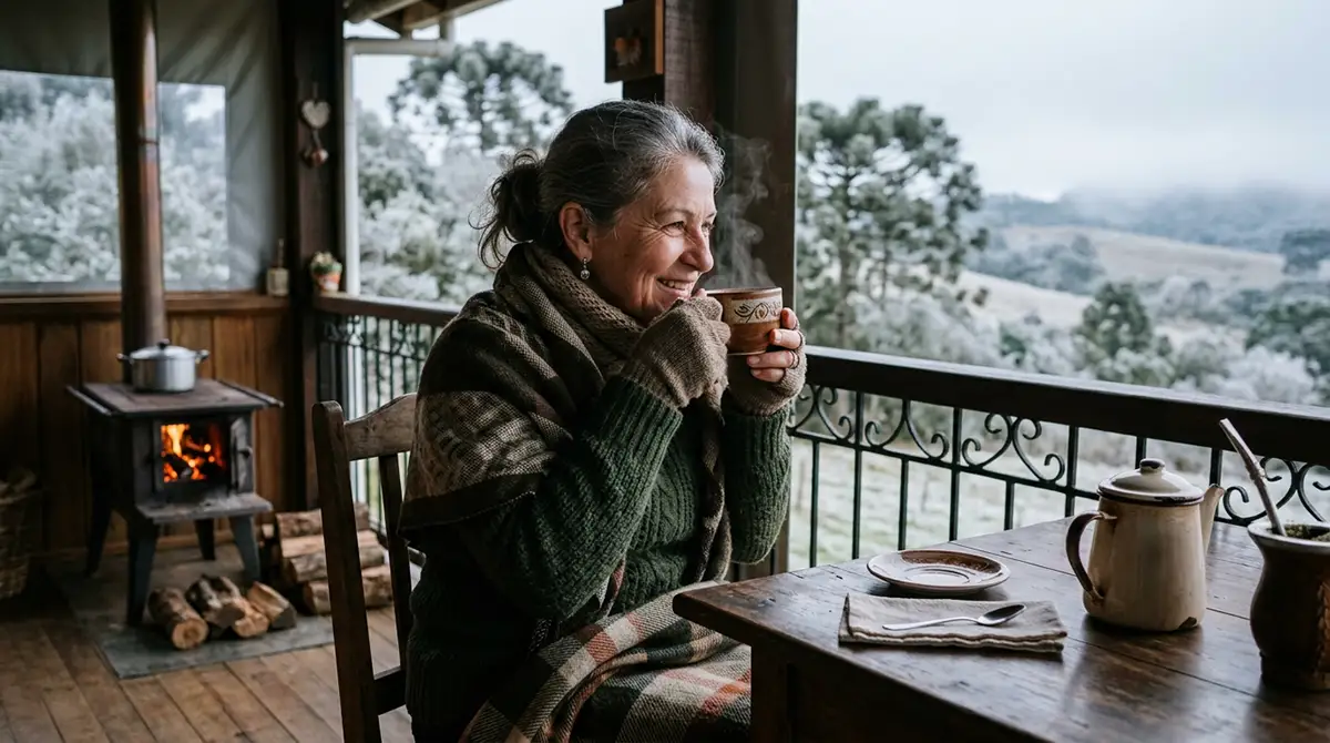 mulher bebendo chá no inverno
